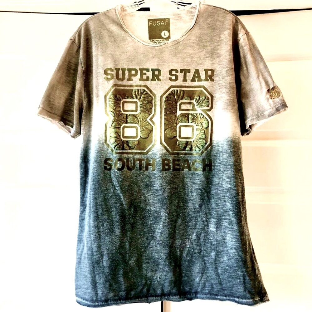 FUSAI X Affliction Vintage Y2K Tee South Beach Super Star 86 Grey\Gold LG